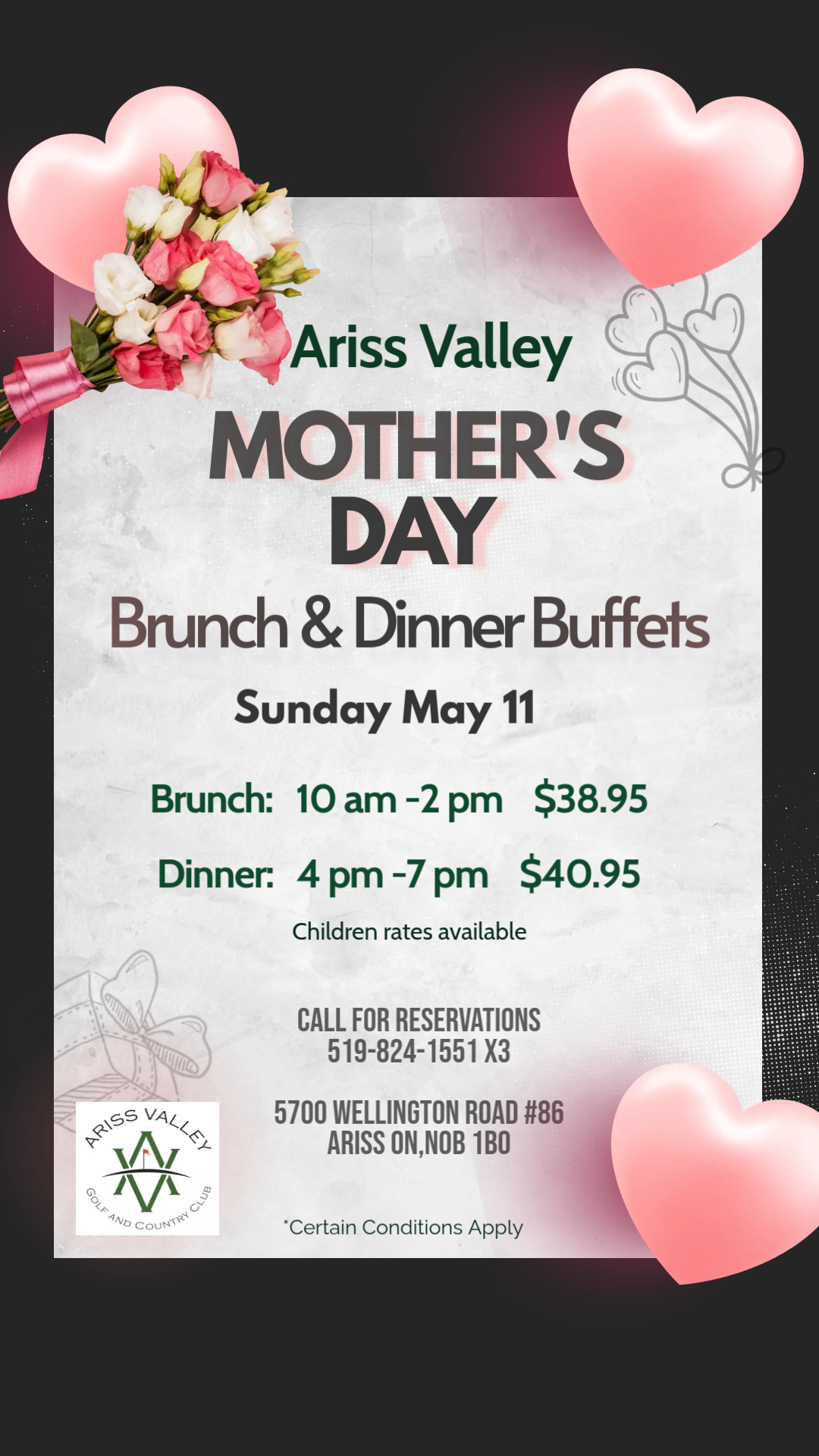 Mother's Day buffet. Call for more information.